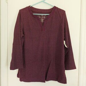NEW Avenue Textured Taj plum purple split v-neck long sleeve top size 14-16